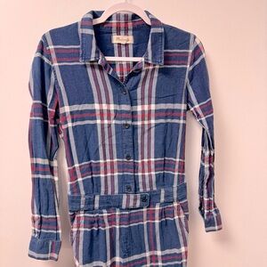 Madewell Blue Plaid Button-Up long sleeve Jumpsuit size Medium
